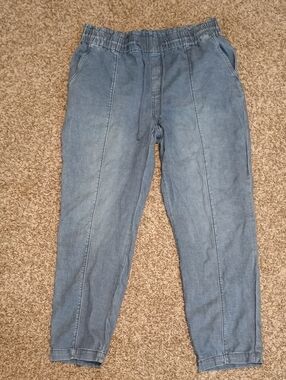 Light Blue Elastic Waist Denim Joggers